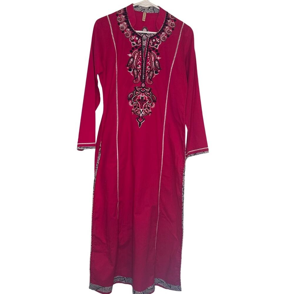 Orange Tree Embroidered Magenta Ethnic Maxi Dress - Size L